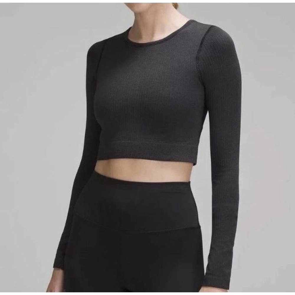 Lululemon Ebb To Street Long Sleeve Ribbed Crop Top Women's Black SIZE 2